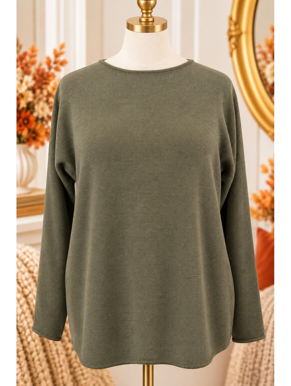 MICHAEL Michael Kors Olive Green Tunic Sweater Gold Side Zips Women’s L